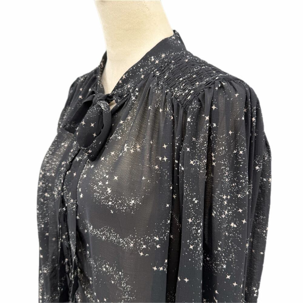 Free People Stars Align Black & White Sheer Button Up Long Sleeve Blouse Top - Picture 7 of 15